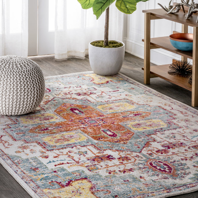 Steverson Vintage Medallion Coral/Blue/Multi Rug, Rectangle 5'3" x 7'7"