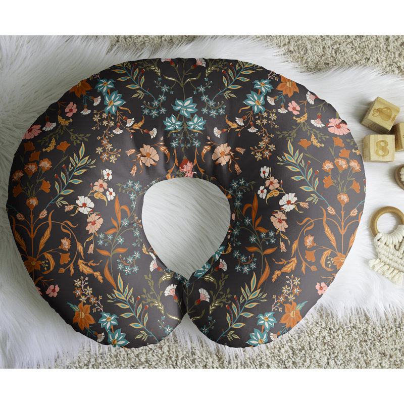 Boho Floral Wildflower Black and Blue Nursing Pillow Cover Case by Sweet Jojo Designs, Black