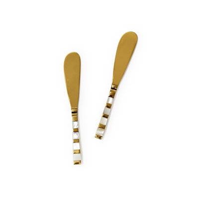 Set of 2 Mother of Pearl Spreaders with Brass & Stainless Steel