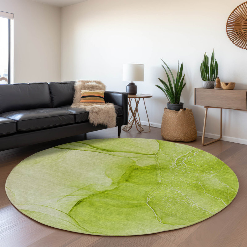 Premium Machine Washable Cerrito AMF507 Green Rug, Round 8'