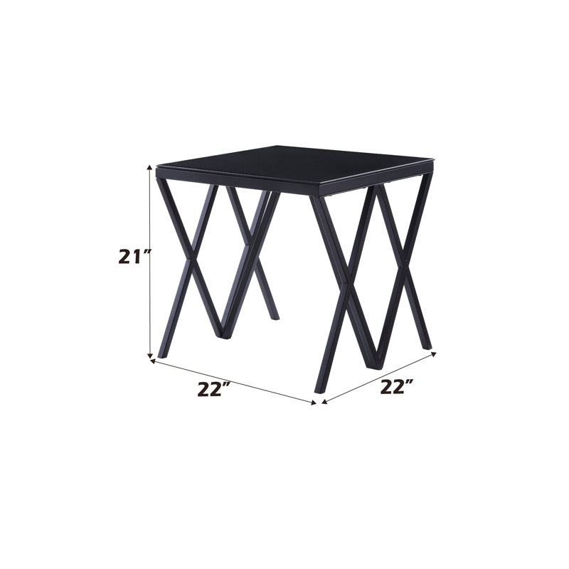 22 po Table de bout noire foncée avec plateau en verre de 8 mm et base en métal au fini sable minimaliste