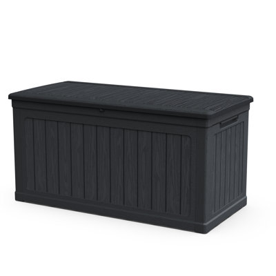 Xxl Deck Box With 230 Gallon Capacity, Black Lockable Waterproof Resin, Ideal For Patio Furniture And Garden Tools Storage, Double - Wall Construction Long Term Use, Easy Lift System, Can Bear