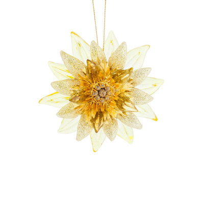Crystalline Hanging Sparkly Gold Plastic Snowflake Ornament Pack of 4