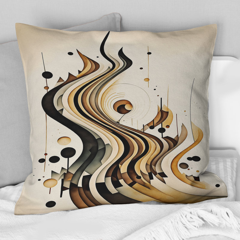 Coussin décoratif brun et noir à motif abstrait minimaliste III