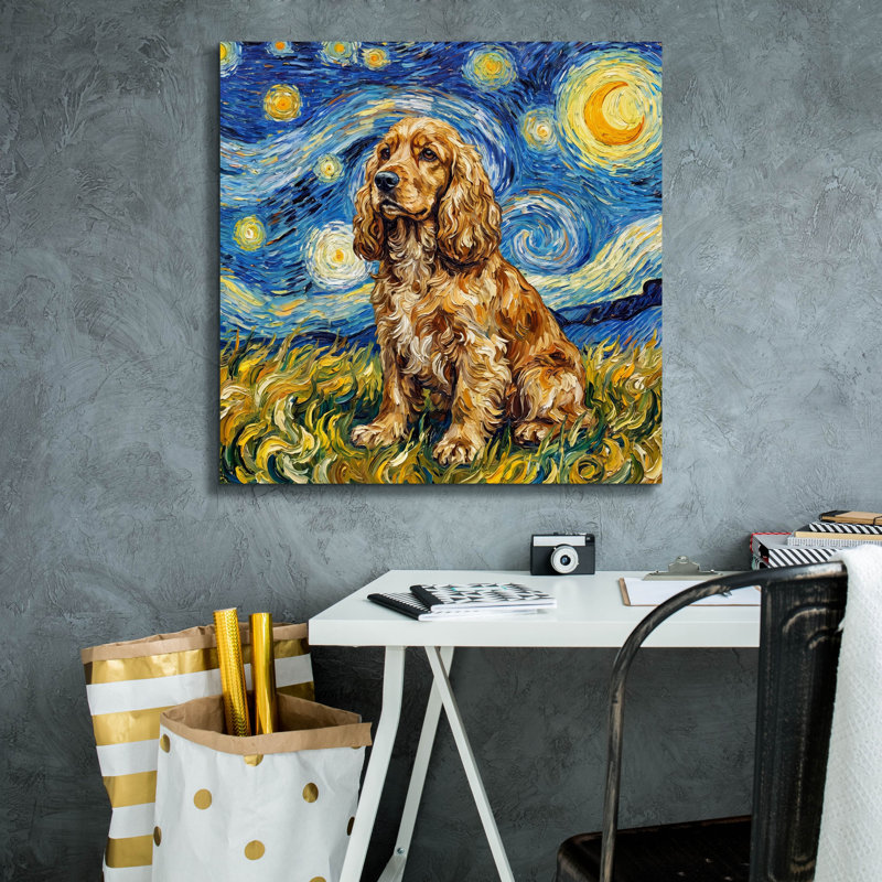 «Cocker Spaniel Starry Night» par Rich Monet, art mural sur toile, 26 po x 26 po, 26 po x 26 po