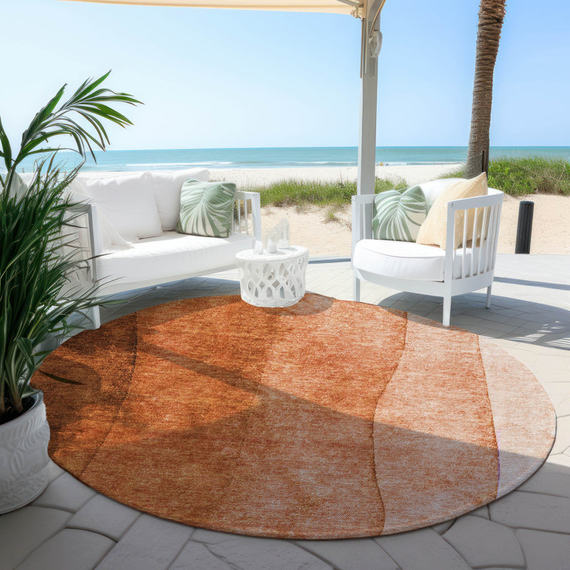 Washable Ombre Indoor / Outdoor Rug, Round 8'