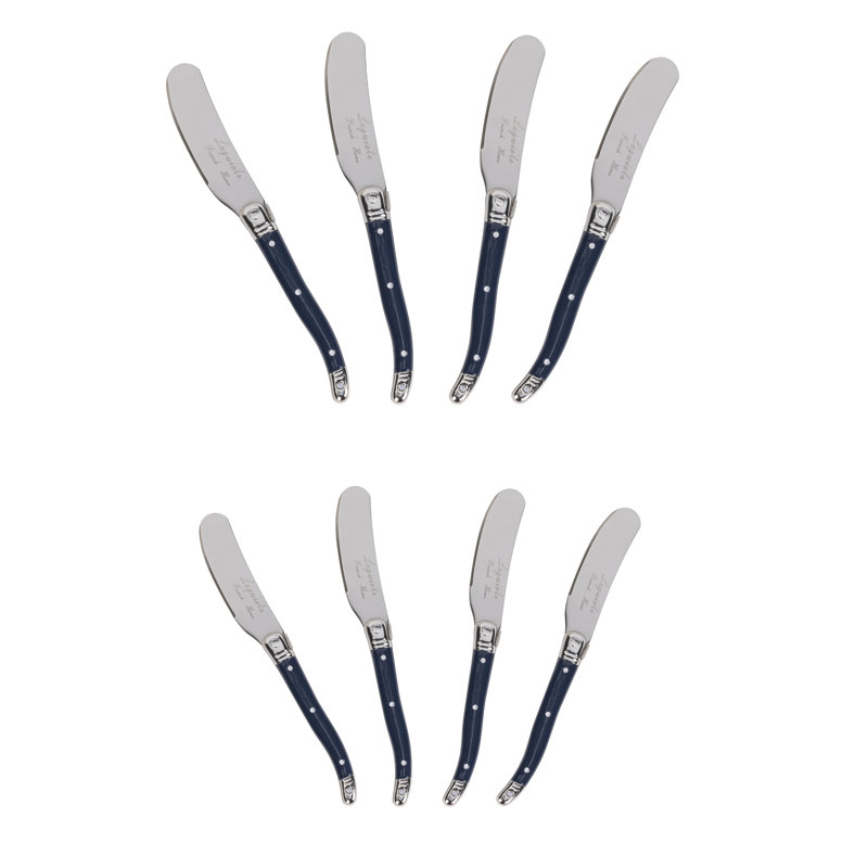 French Home Laguiole Set Of 8 Spreaders With Navy Handles