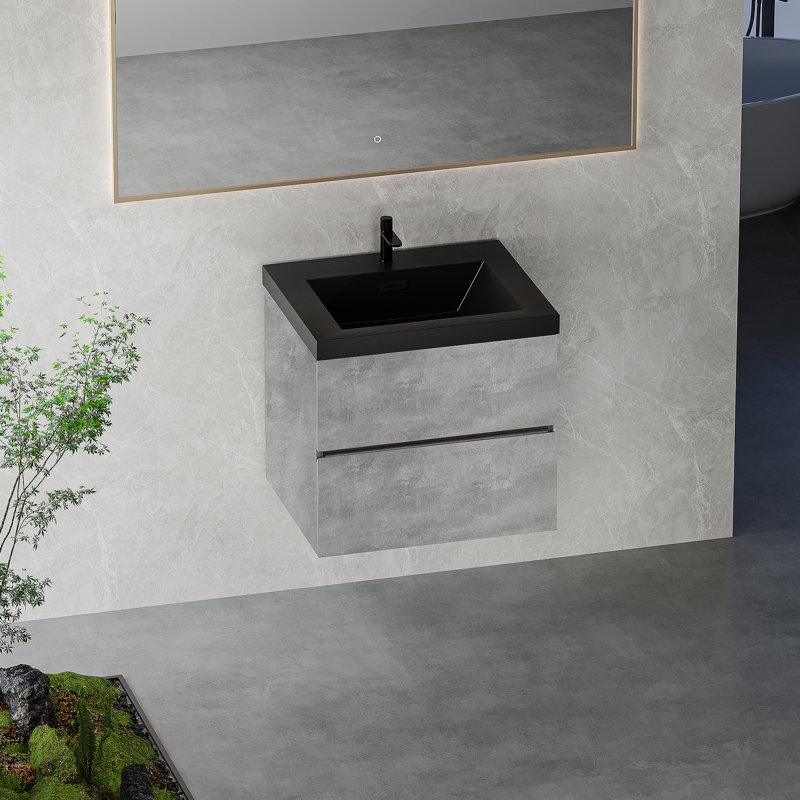 Meuble-lavabo flottant avec lavabo, conception murale pour économiser de l'espace, avec tiroirs à fermeture en douceur et lavabo de qualité supérieure pour les salles de bain modernes.