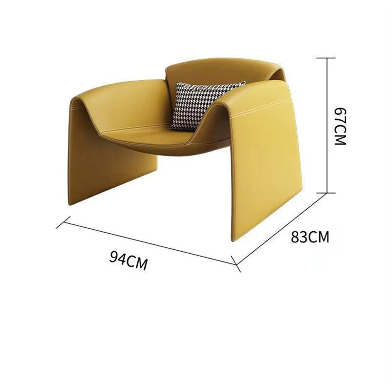 Yellow Modern Sculptural Accent Chair, Unique Curved M-Shape Armchair, Ergonomic Designer Lounge Chair for Living Room, Bedroom, Office