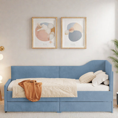 Crain L-shaped Upholstered Daybed With 2 Storage Drawers by Latitude Run