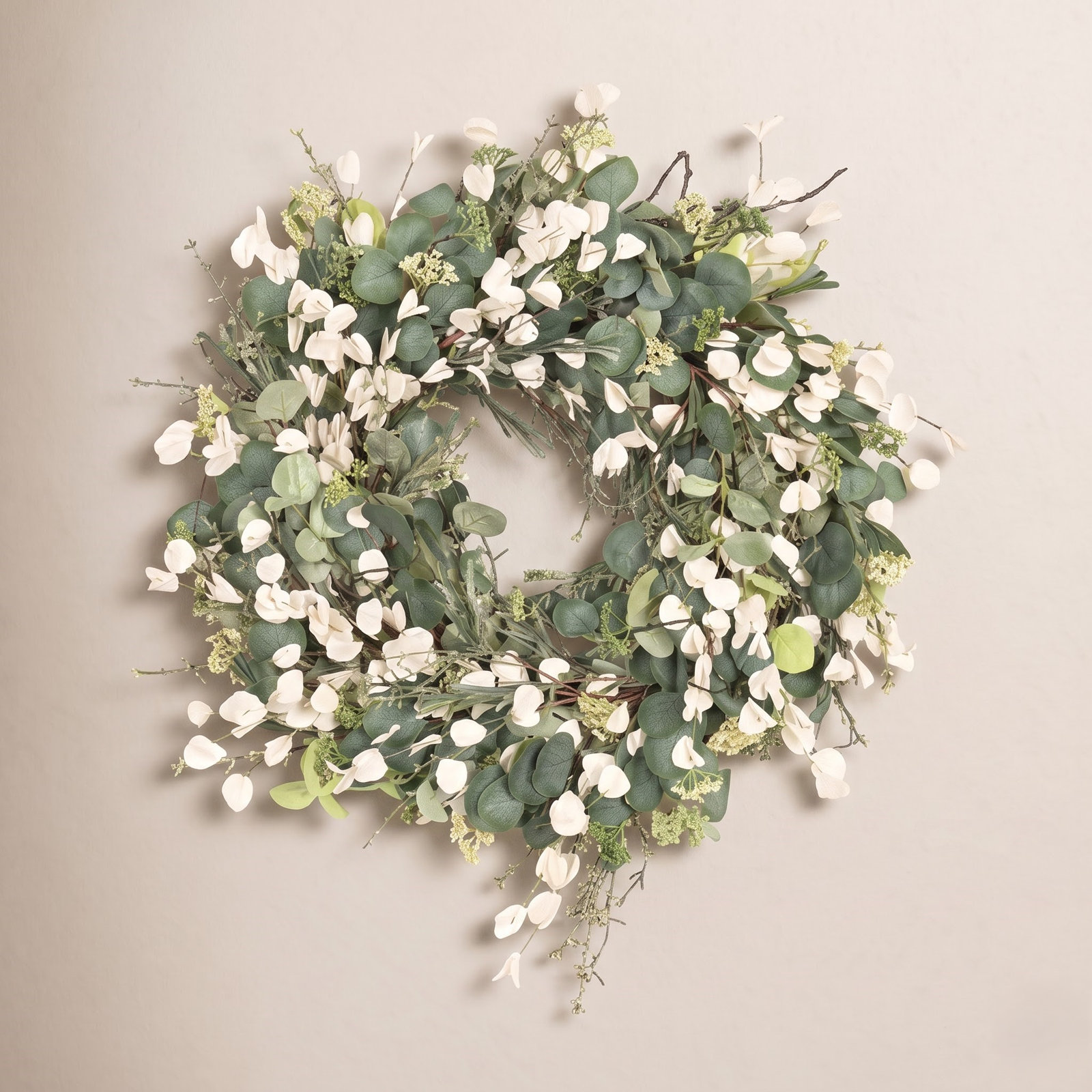 24" Handcrafted Eucalyptus, Berry No Holiday Wreath