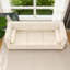 Canapé 3 places de luxe en similicuir blanc crème avec capitonnage à boutons et pieds en métal doré, parfait pour les espaces de vie modernes