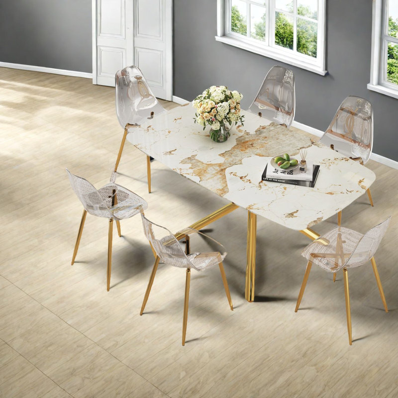 Luxueux ensembles de table de salle à manger en marbre avec pieds dorés, style moderne pour la maison