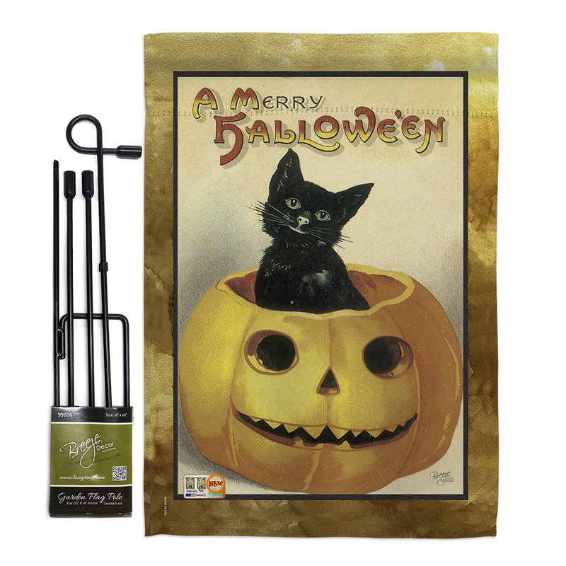 Mélange de polyester décoratif à 2 côtés 19 x 13 po merry halloween ensemble de drapeau