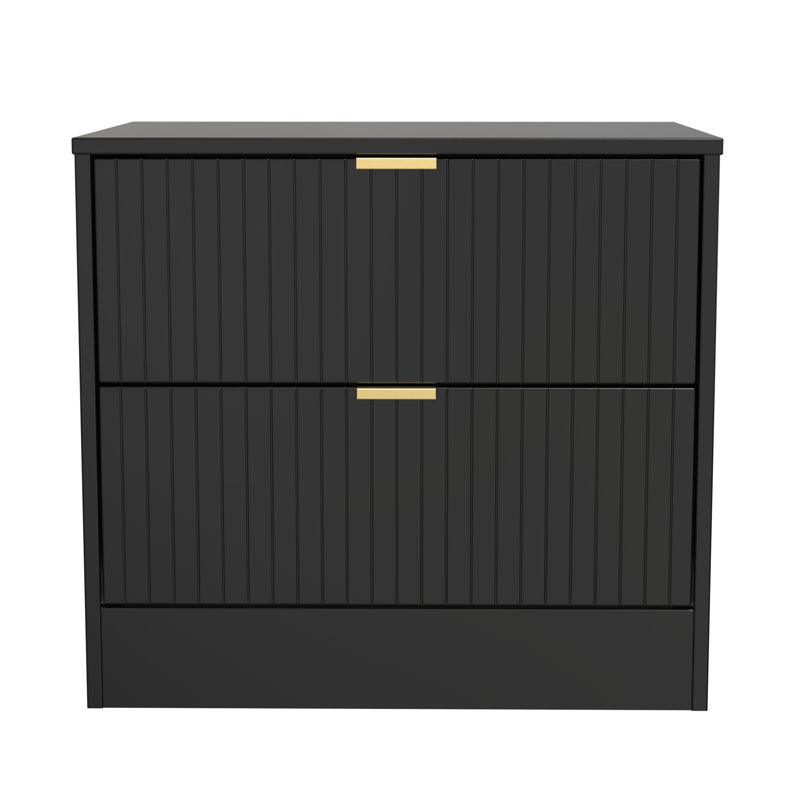 Berklie 58cm W Manufactured Wood Bedside Table, Deep Black/Black Matt