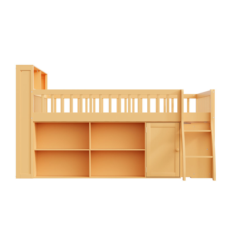 Lit mezzanine double avec rangement, tête de lit avec lumière DEL, naturel, Lit double, Naturel
