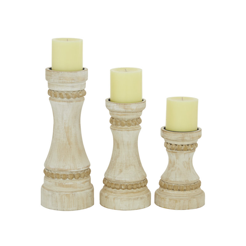 11.85'' H Wood Tabletop Candlestick, Cream