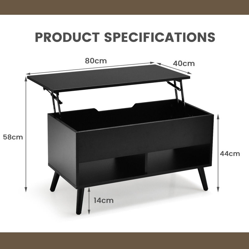 Lift Top Coffee Table with Storage, Black, Black