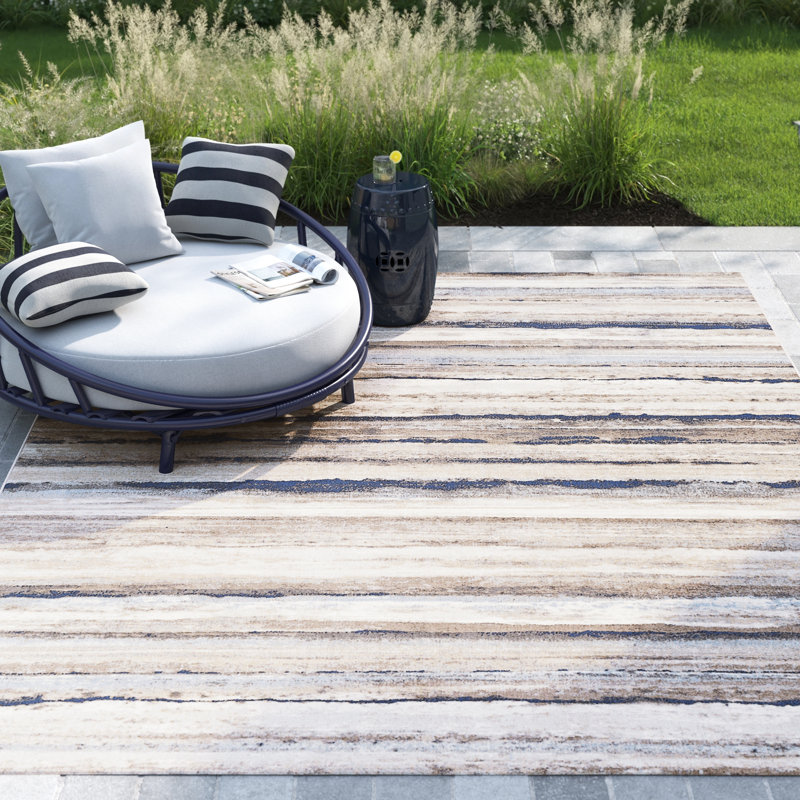 Behan Striped Medium Gray/Tan/Camel Rug, Rectangle 9' x 12'3"
