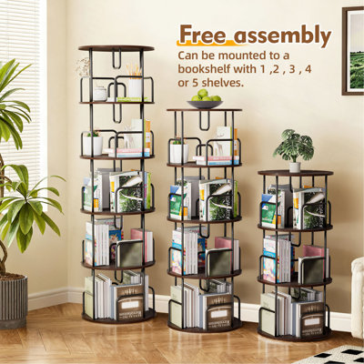 Étagère rotative rotative à 5 niveaux, bibliothèque pivotante, étagère haute rotative à 360 livres, étagère de rangement ronde et tournante verticale, organisateur de bibliothèque pour chambre à coucher, salon, brun