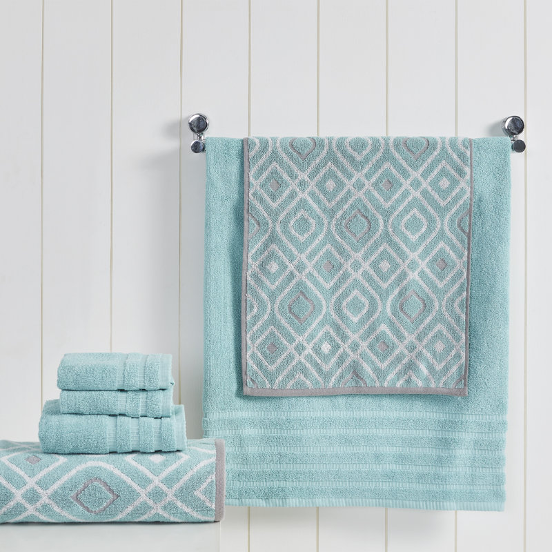 Aqua Egyptian Cotton 6-Piece Towel Set with Diamond Pattern