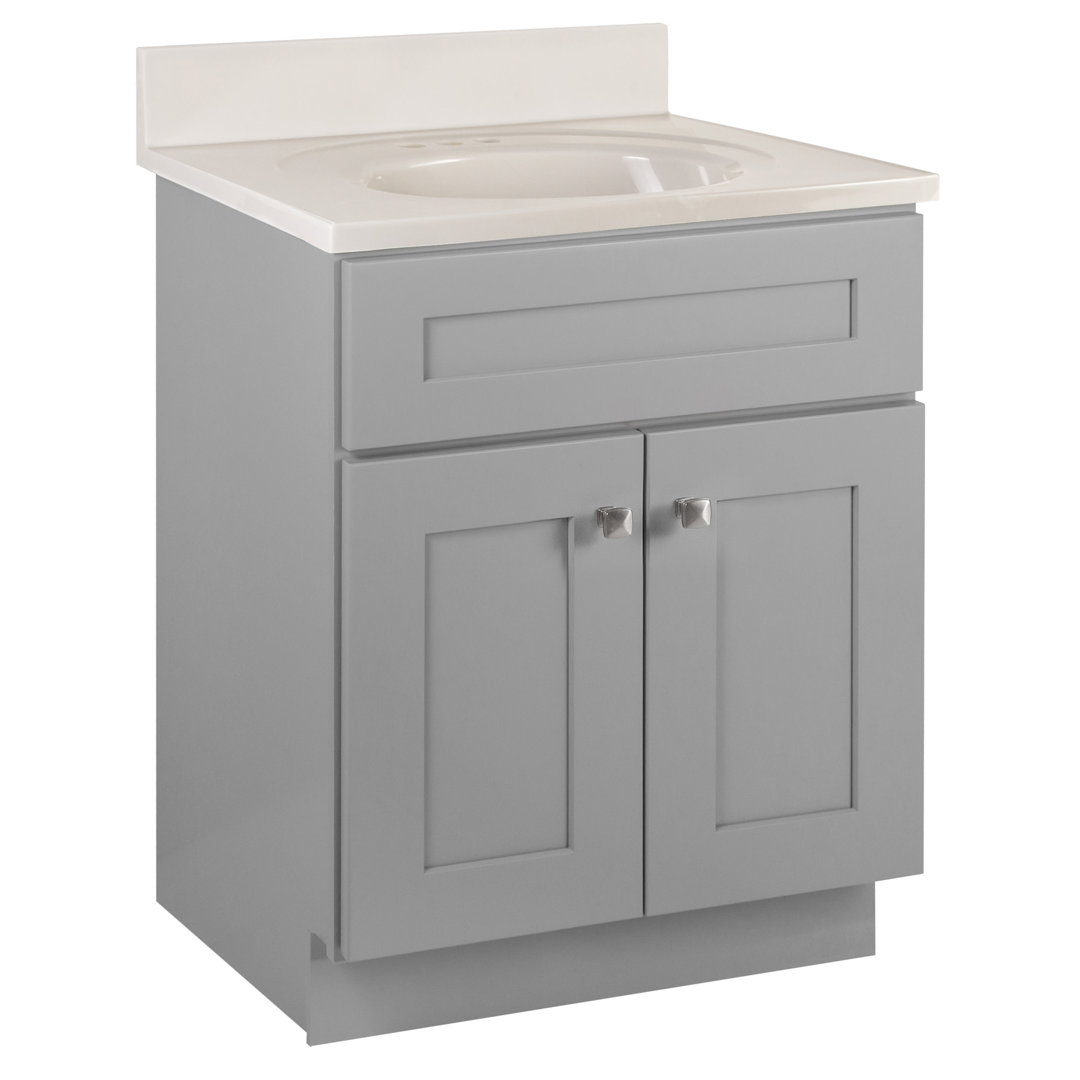 Brookings 25 Inch Bathroom Vanity with Cultured Marble Vanity Top - Unassembled Bathroom Vanity with Sink, Sherwin Williams® Gray Winston Porter Base 