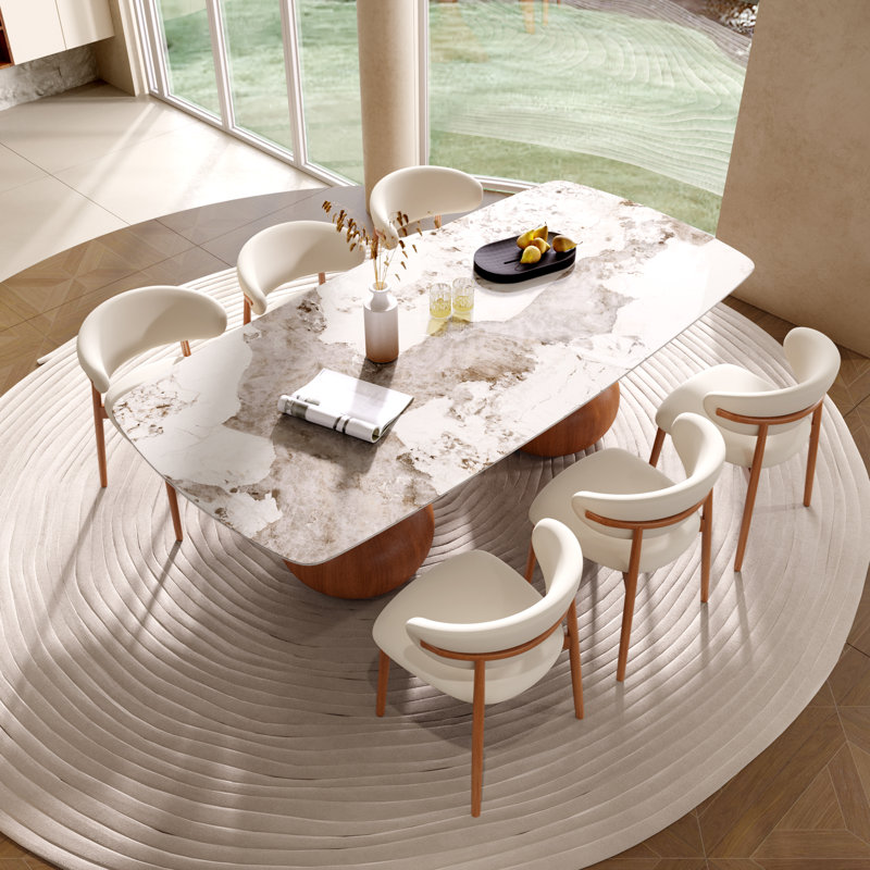 Ensemble de 7 grandes tables de salle à manger 87 "/ 94" à base lourde en noyer, Noyer, 7 pièces : table, 6 chaises
