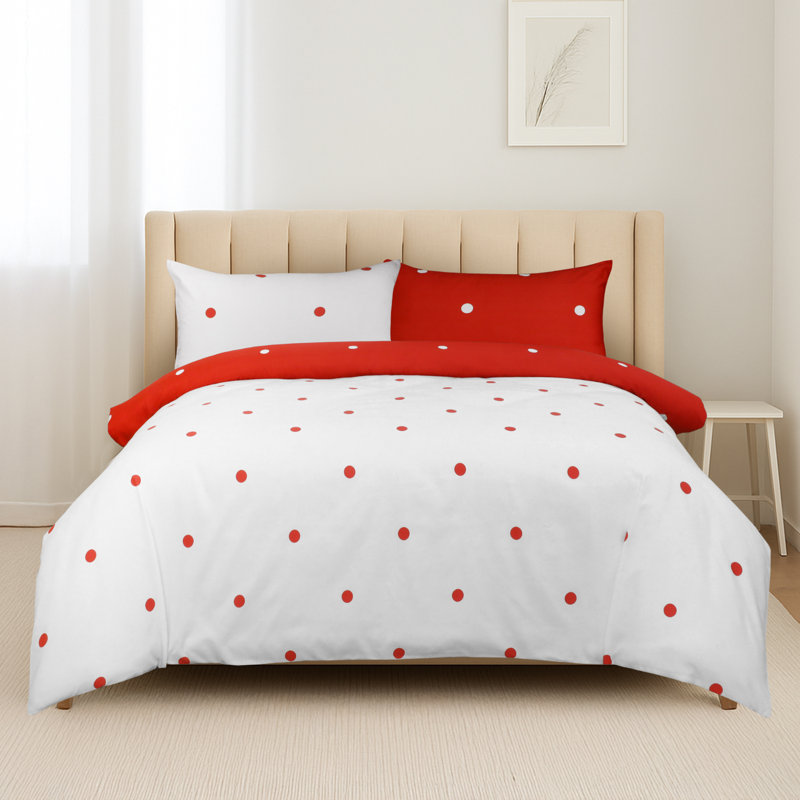 Soft Microfiber Printed Duvet Cover Set with Pillowcases, Red/White Doted, Single Duvet Cover + 1 Standard Pillowcase