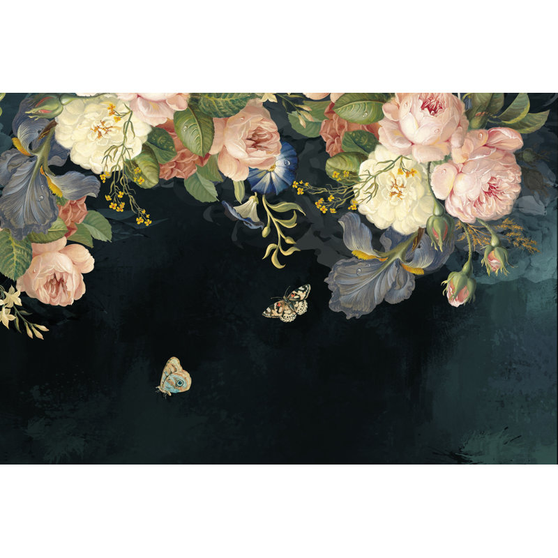 Murale texturée fleur de pivoine foncée, L 106 po x l 187 po
