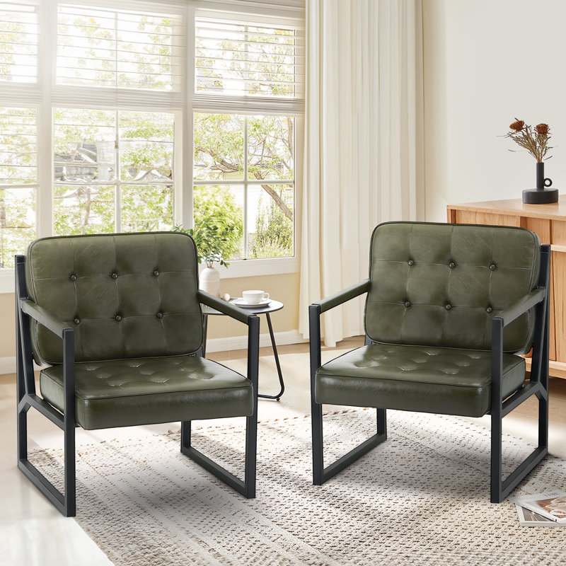 Geraldina Faux Leather Armchair, Green Faux Leather