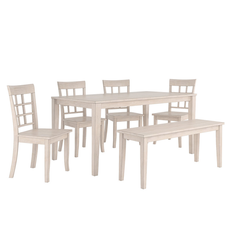 Alexa-Mae 6-Person Solid Wood Four-Leg Dining Set, Antique White