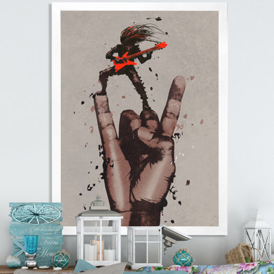 " Rock And Roll Sign With Guitarist " Painting Print
