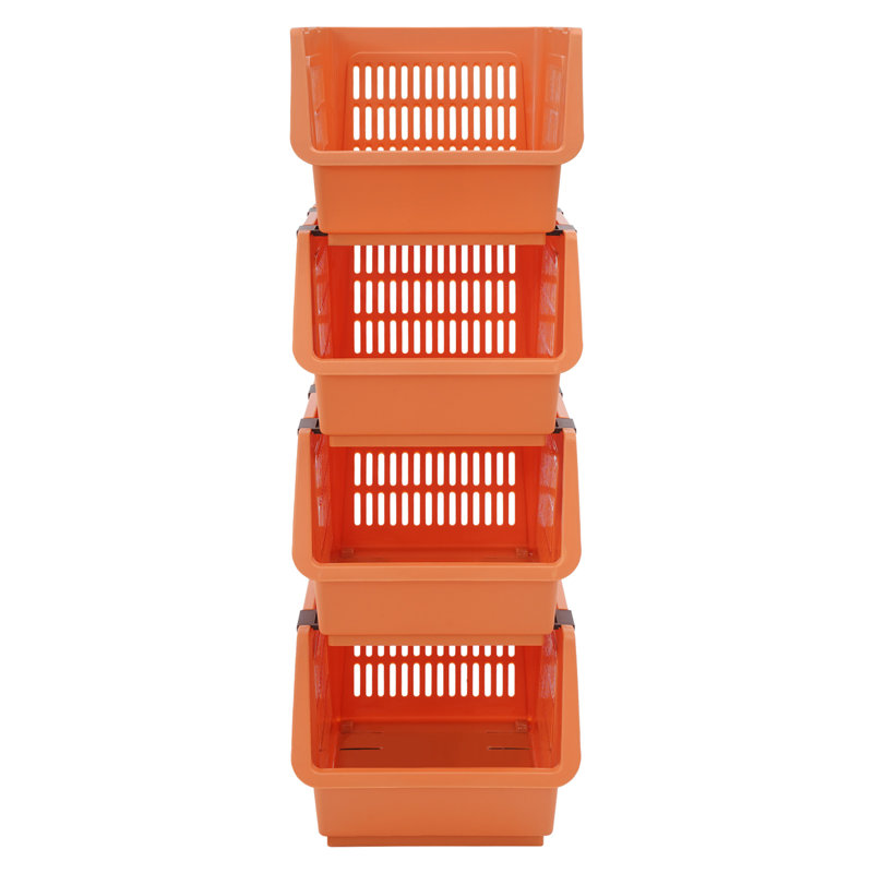 11" 4PCS Stacking Storage Baskets Rectangular Stackable Organizer Storage Bins Modern, Orange
