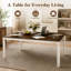 Table de salle à manger extensible Vonnie 59"-77" pour 4 à 6 personnes, table de cuisine rectangulaire en placage de chêne avec pieds en hévéa massif, style ferme moderne-1962234823