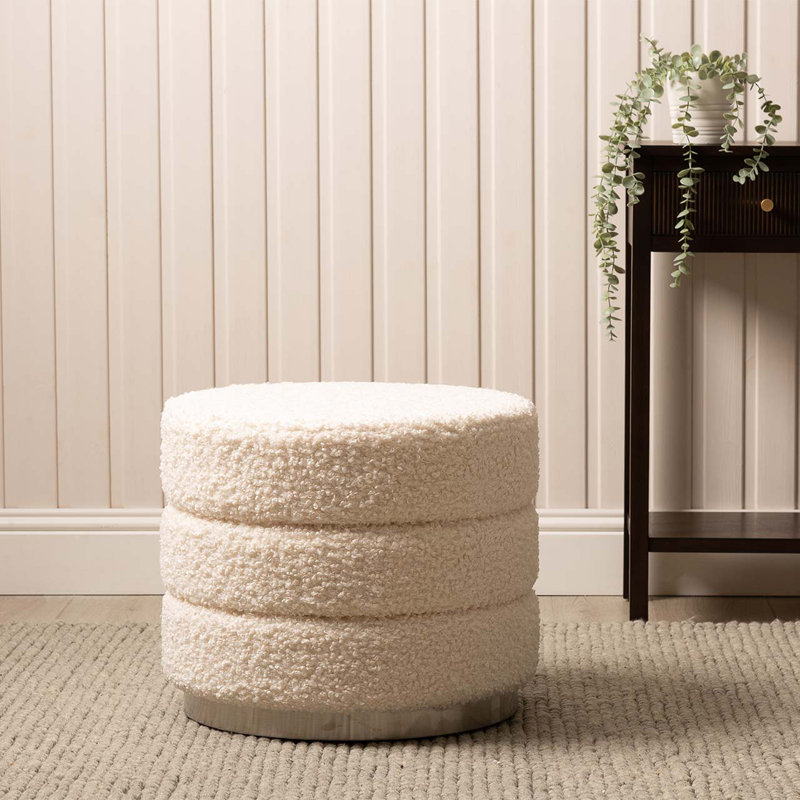 50cm Wide Round Ottoman Stool for Bedroom Furniture, Modern Stool with Stainless Steel Base