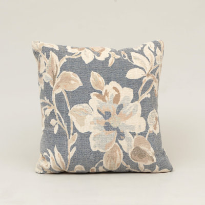 Floral Print Throw Pillow with Polyester Insert | Charcoal Gray Cotton Decorative Pillow, 18" x 18"