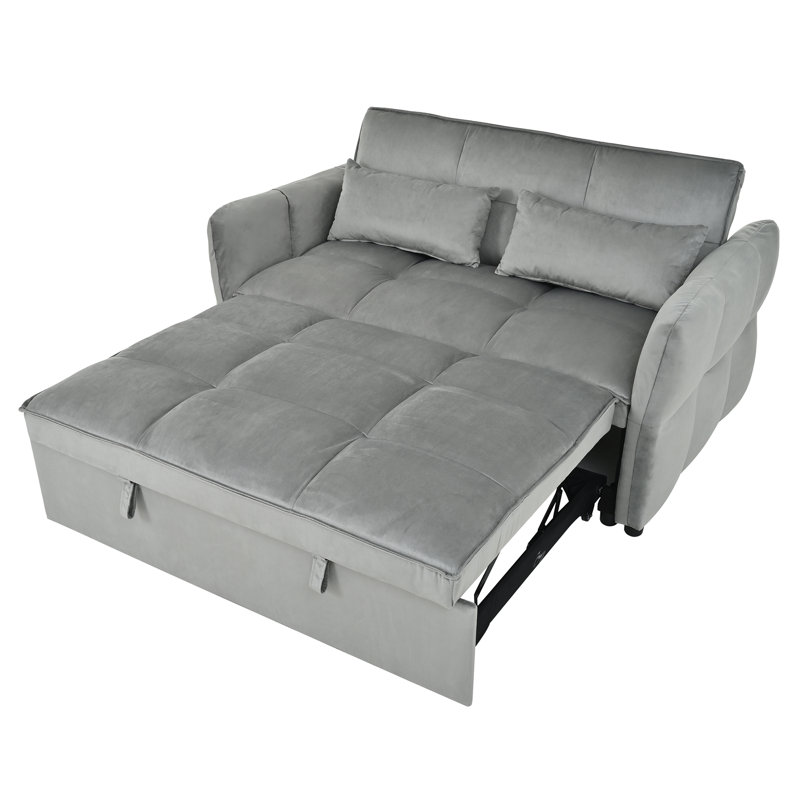 Canapé-lit convertible 3-en-1 avec dossier réglable, canapé-lit moderne en velours coulissant de 54,3 po avec 2 poches latérales et coussins
