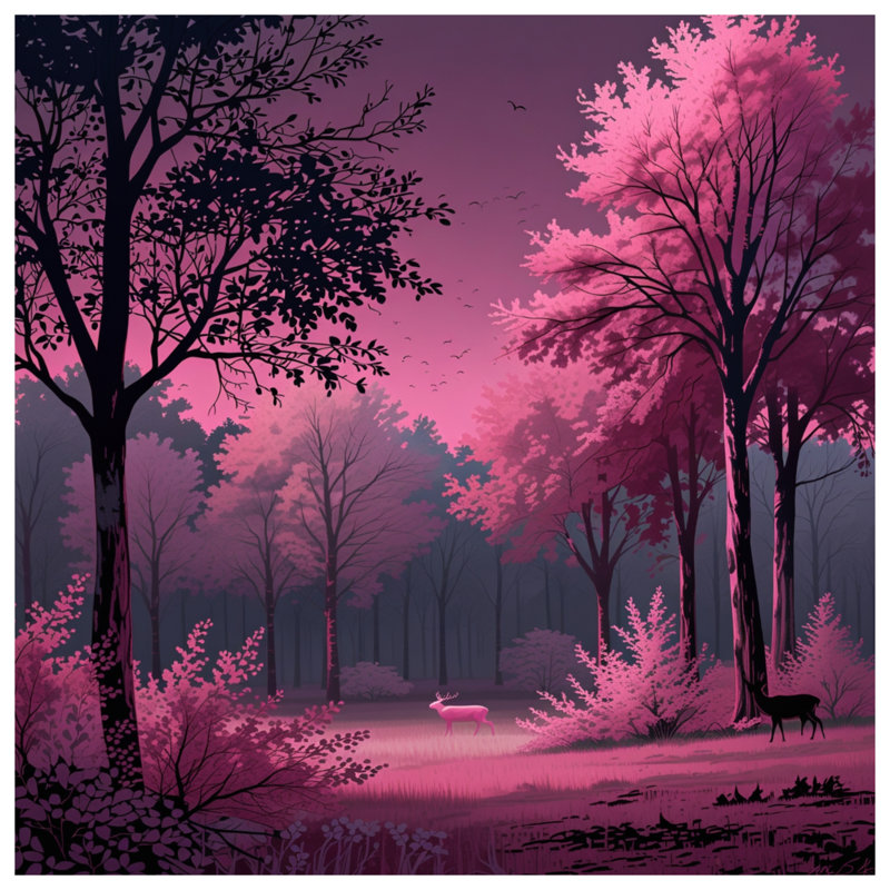 Couvre-lit paysage forêt rose avec cerf, Très grand lit