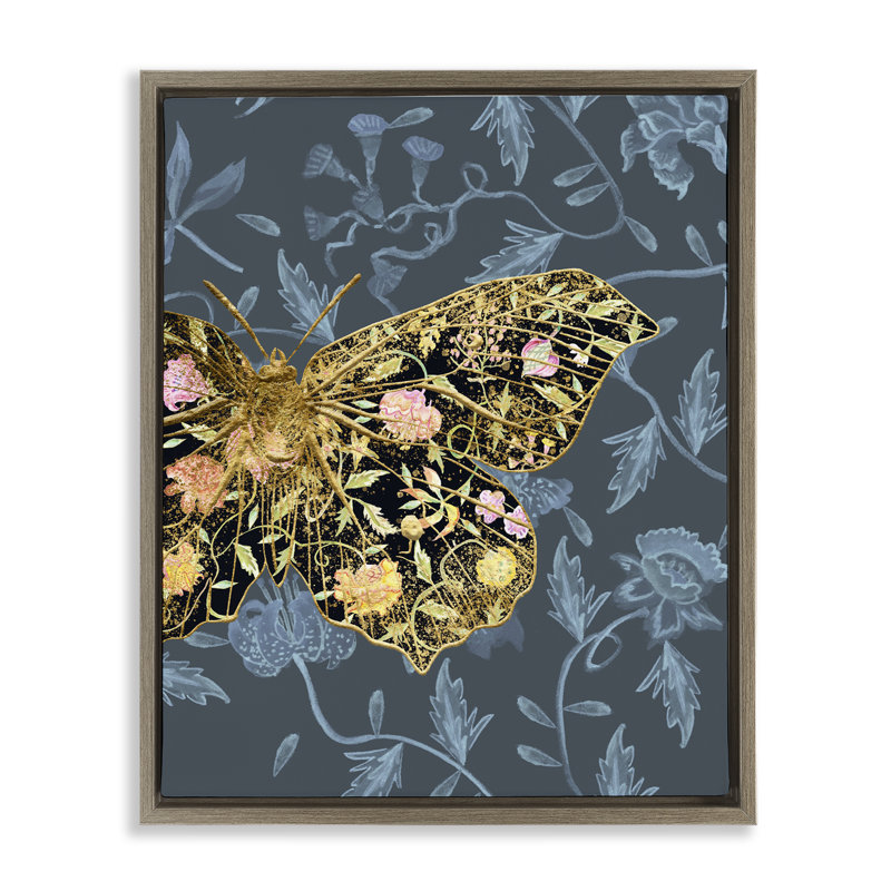 «Blue and Gold Butterfly» par Melissa Wang, Cadre flottant orme Montalcino, H 21 po x l 17 po