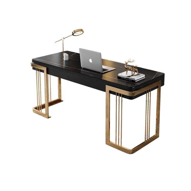 Light luxury style sintered stone desk, Black, 30.31" H x 55.12" W x 23.62" D