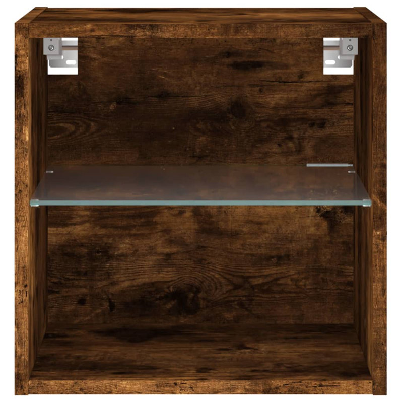 vidaXL Bedside Cabinet with LED Lights Storage Side Table Floating Nightstand, Smoked Oak