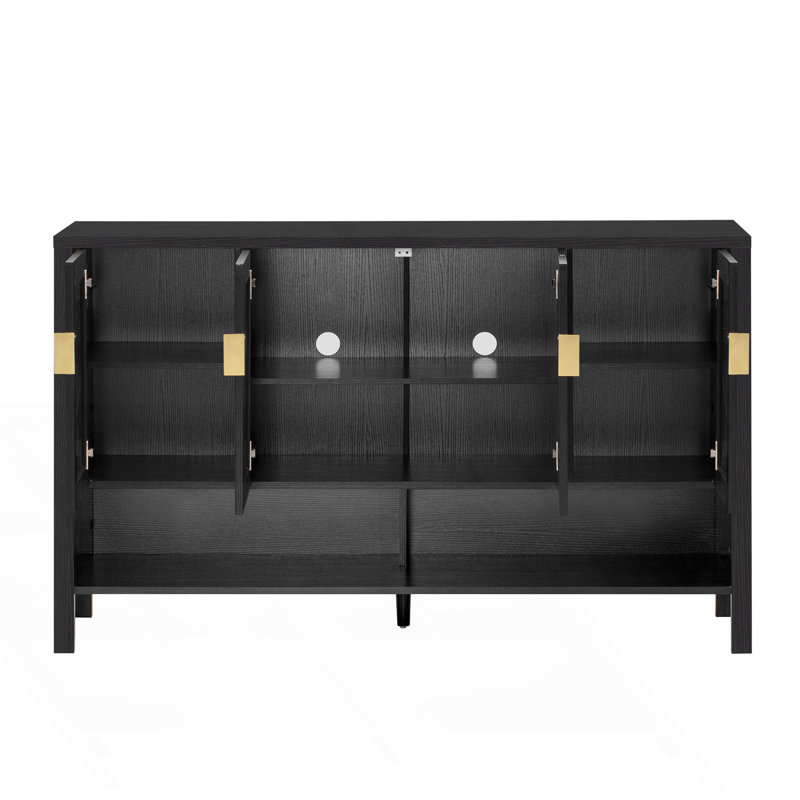 Buffet de rangement avec 4 portes, buffet multifonctionnel avec tablette ouverte et 2 tablettes réglables, Noir