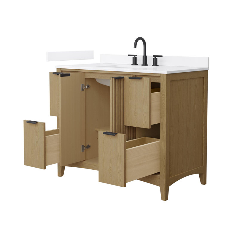 Single Vanity, Beige / Matte Black, 42", White Quartz