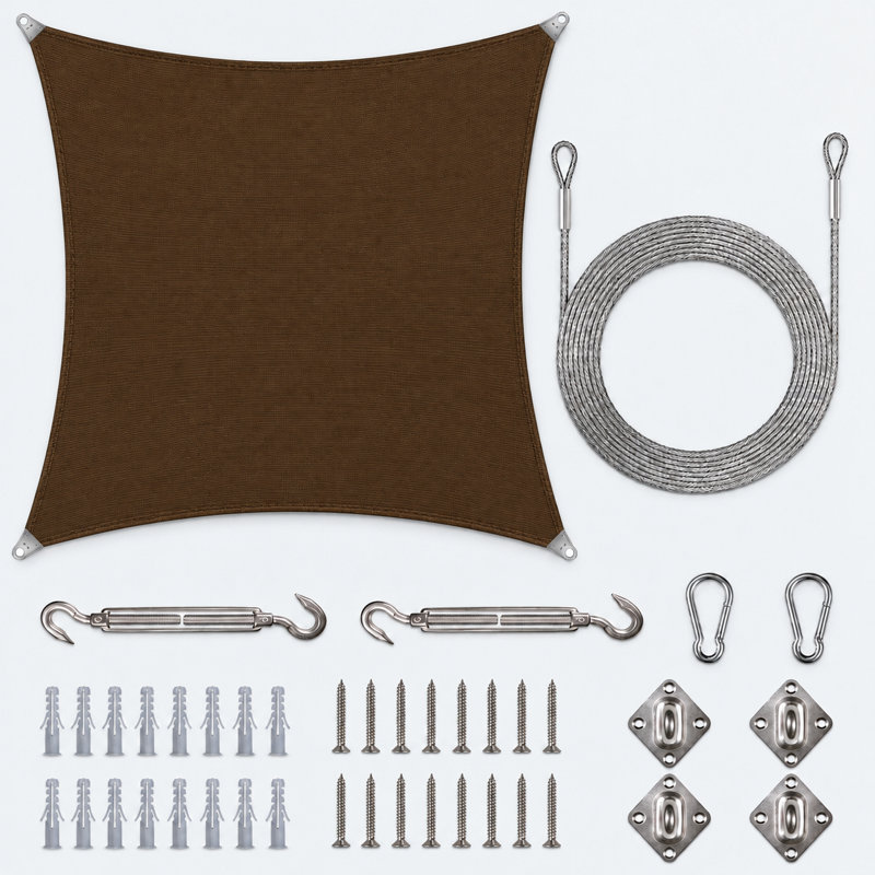 Voile d'ombrage carré renforcé, 20 pi x 20 pi, Brun