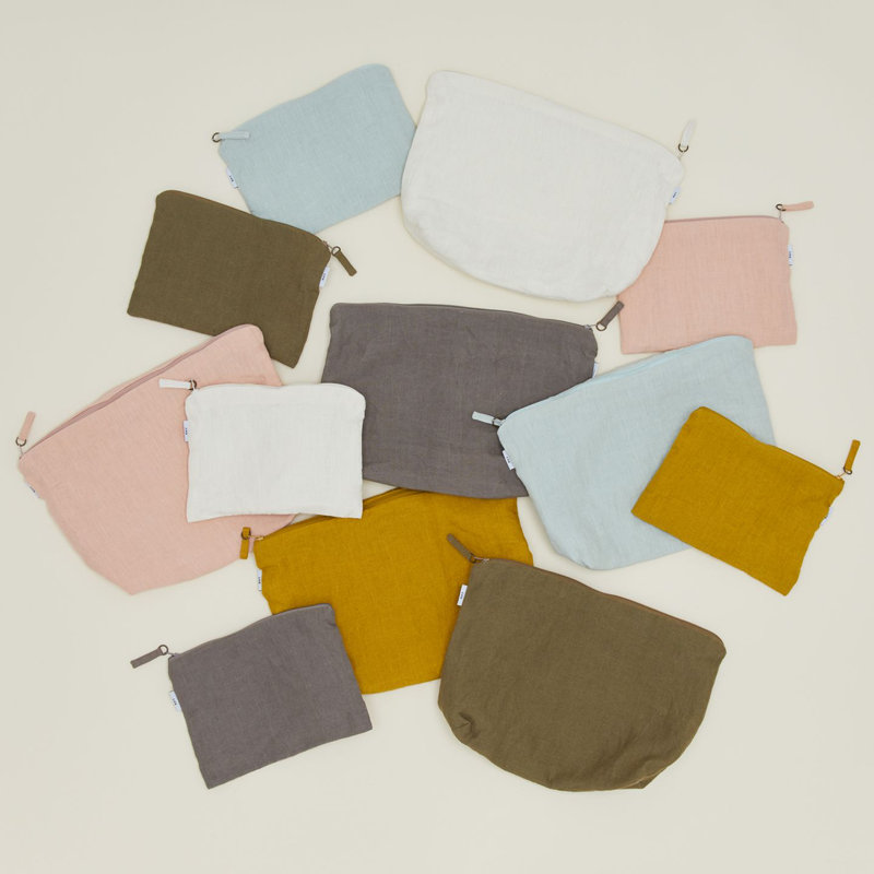 Simple Linen Zipper Pouch - Large, Mustard