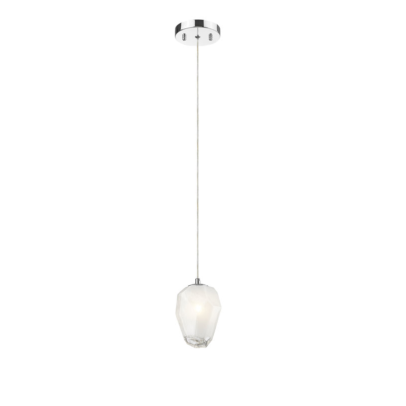 Luminaire suspendu en chrome 1 lumière avec abat-jour en verre blanc, Chrome chrome