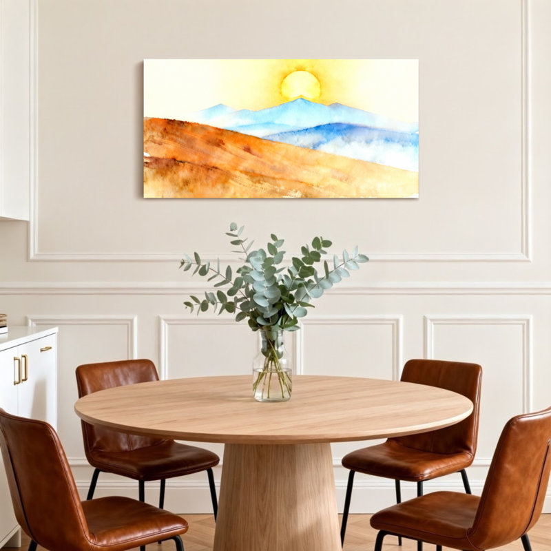 «Landscape & Nature Sunrise Over Mountain Landscape», art à l'aquarelle, H 20 po x l 40 po