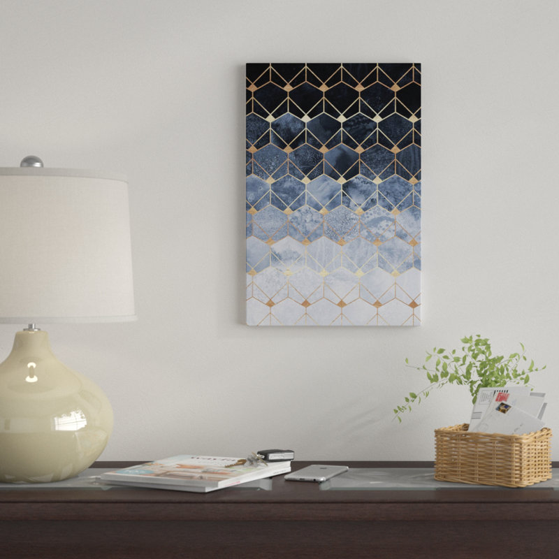 «Blue Hexagons And Diamonds» par Elisabeth Fredriksson - impression sur toile tendue, H 18 po x l 12 po x P 1,5 po