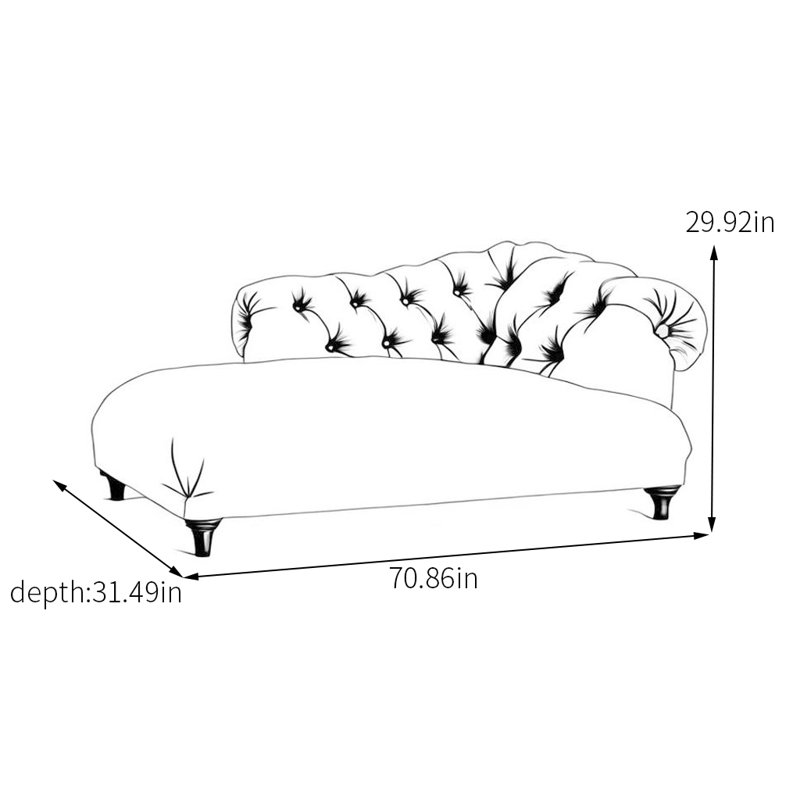 Velvet Chaise Longue with High Resilience Sponge, Dark Blue
