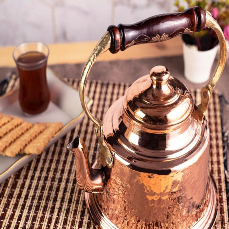 ALFIQ Handcrafted Engraved Copper Teapot, Hammered Solid Copper Stovetop Tea Kettle, 1.5 L, Copper